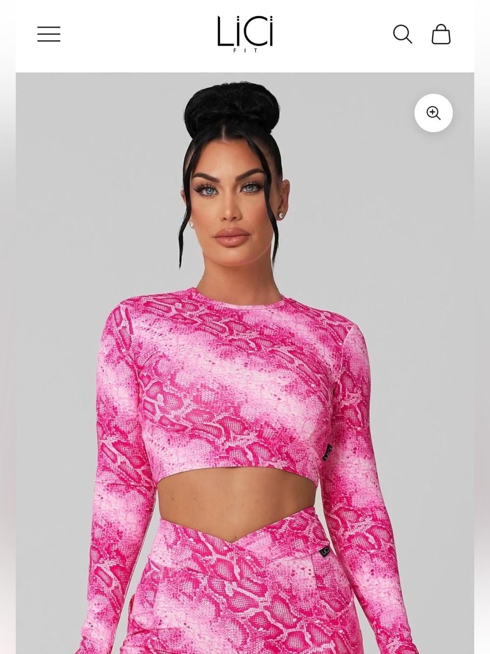 LICI Fit Pink Snake-Print Long Sleeve Crop Top